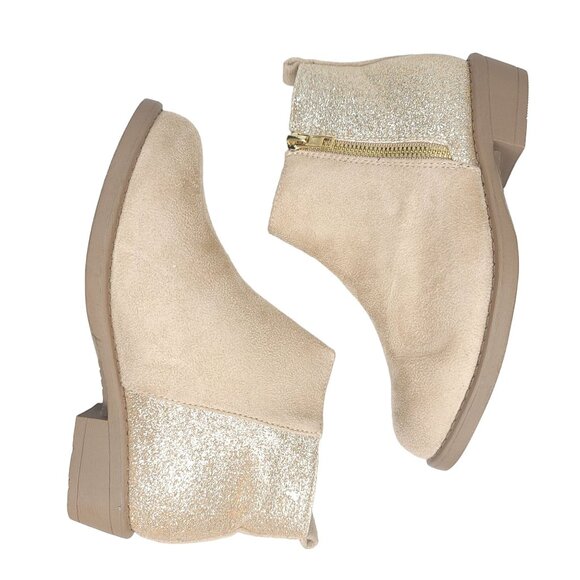 Toddler Girls' Tan Suede & Glitter Ankle Boots booties With Side Zipper size 1 - Picture 5 of 12